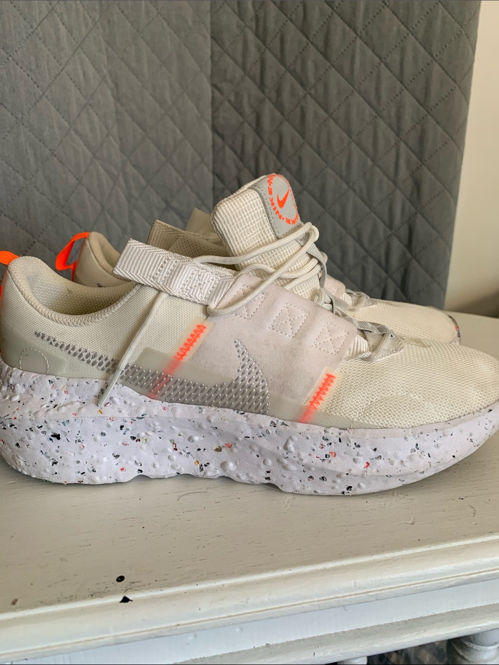 #553 Nike Crater Sneakers with Neon Orange Accents